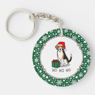 Christmas Santa Hat Beagle (tri colour 3) Dog Cute Keychain