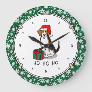 Christmas Santa Hat Beagle (tri colour 3) Dog Cute Large Clock