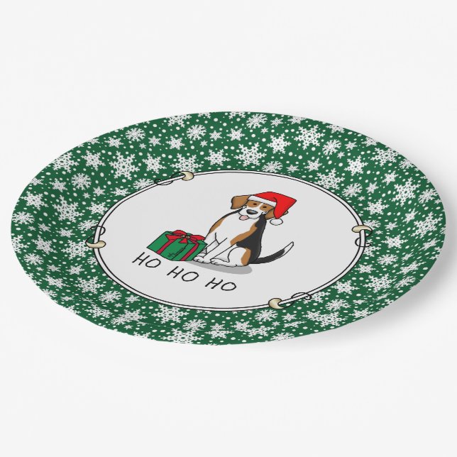 Christmas Santa Hat Beagle (tri colour 3) Dog Cute Paper Plate (Angled)