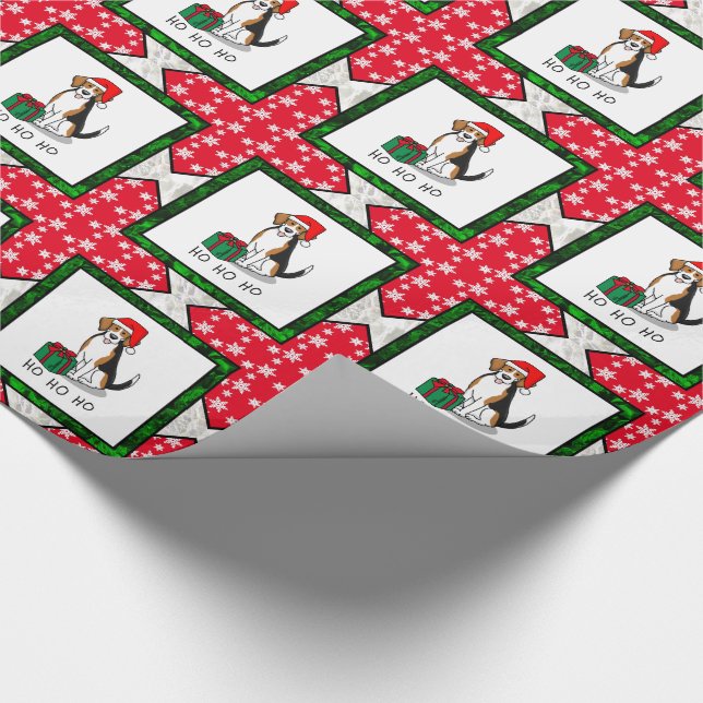 Christmas Santa Hat Beagle (tri colour 3) Dog Cute Wrapping Paper (Corner)