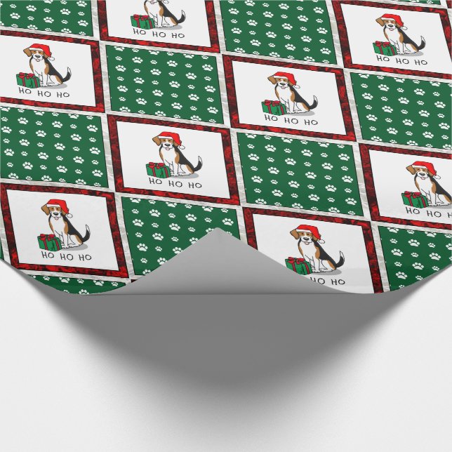 Christmas Santa Hat Beagle (tri colour 3) Dog Cute Wrapping Paper (Corner)