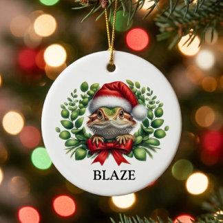 Christmas Santa Hat Bearded Dragon Custom Ceramic Ornament