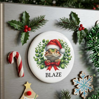 Christmas Santa Hat Bearded Dragon Custom Magnet