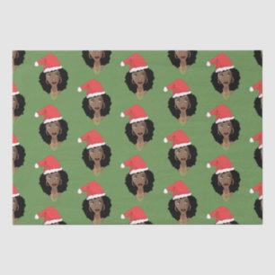 Christmas Santa Hat, Black Woman, Green Tissue Paper