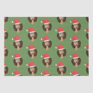 Christmas Santa Hat, Black Woman, Green Tissue Paper
