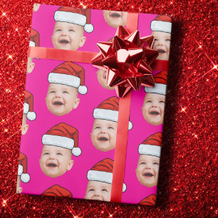 Christmas Santa Hat Custom Face Photo Wrapping Paper