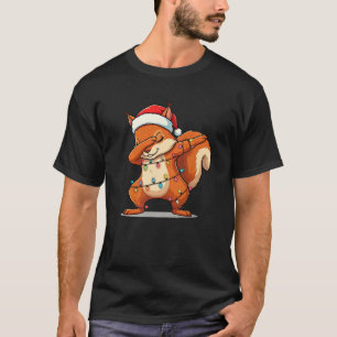 Christmas Santa Hat Dabbing Squirrel Xmas Lights G T-Shirt