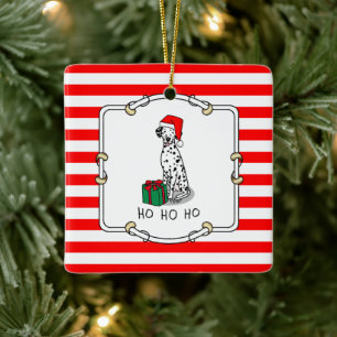 Christmas Santa Hat Dalmatian Dog (black 1) Cute Ceramic Ornament