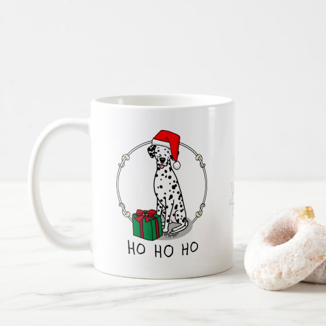 Christmas Santa Hat Dalmatian Dog (black 1) Cute Coffee Mug (With Donut)