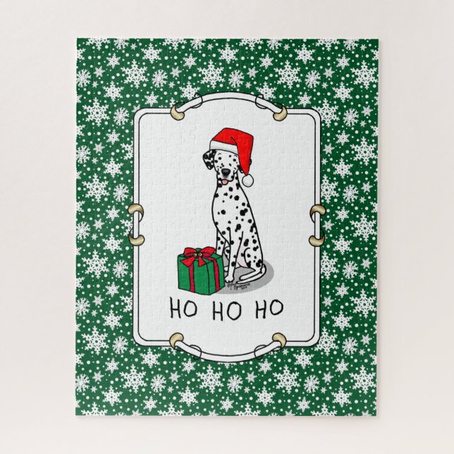 Christmas Santa Hat Dalmatian Dog (black 1) Cute Jigsaw Puzzle (Vertical)