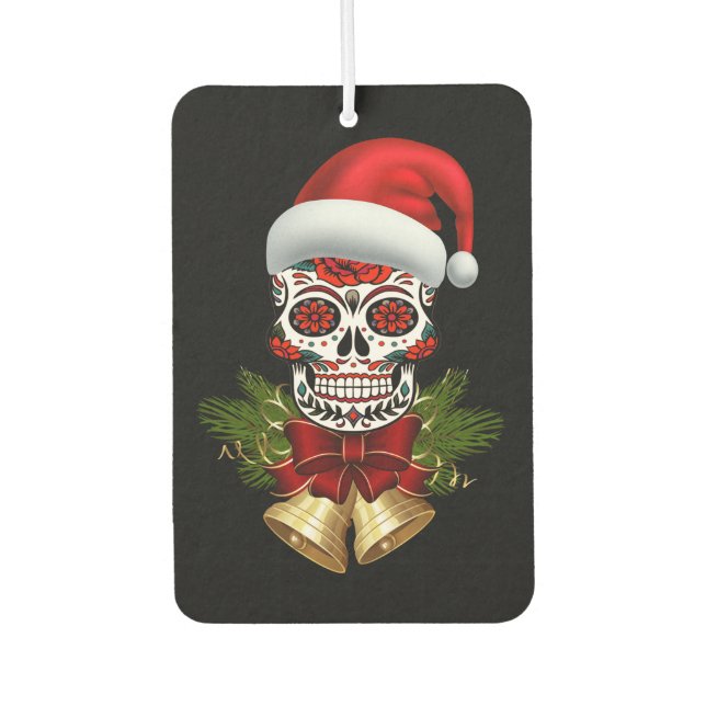 Christmas Santa Hat Day Of The Dead Sugar Skull Air Freshener (Front)
