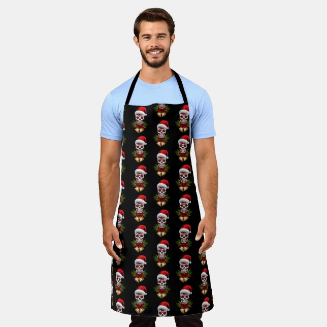 Christmas Santa Hat Day Of The Dead Sugar Skull Apron (Worn)