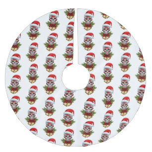 Christmas Santa Hat Day Of The Dead Sugar Skull Brushed Polyester Tree Skirt