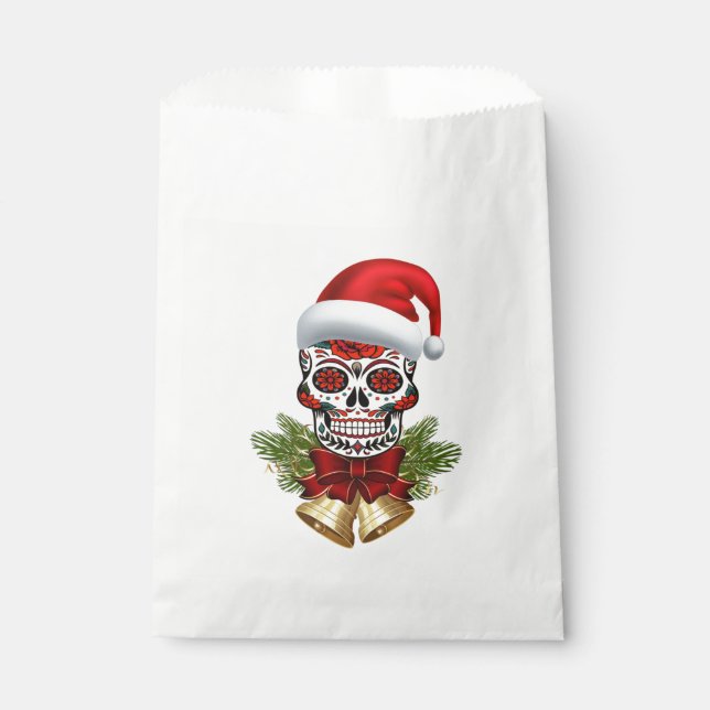 Christmas Santa Hat Day Of The Dead Sugar Skull Favour Bag (Front)