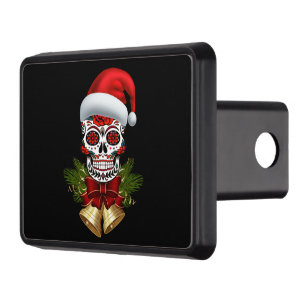 Christmas Santa Hat Day Of The Dead Sugar Skull Trailer Hitch Cover