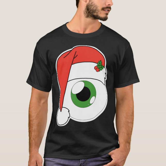 Christmas Santa Hat Eyeball- Green Iris T-Shirt (Front)