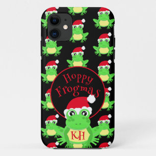 Christmas Santa Hat Frog Pattern Novelty Black iPhone 11 Case