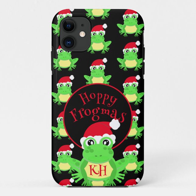 Christmas Santa Hat Frog Pattern Novelty Black Case-Mate iPhone Case (Back)