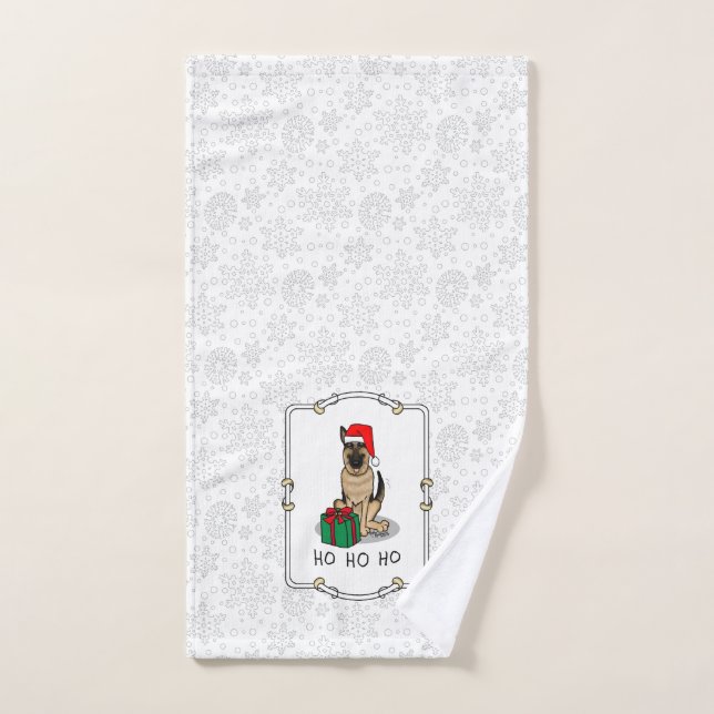 Christmas Santa Hat German Shepherd Dog Cute Bath Towel Set (Hand Towel)
