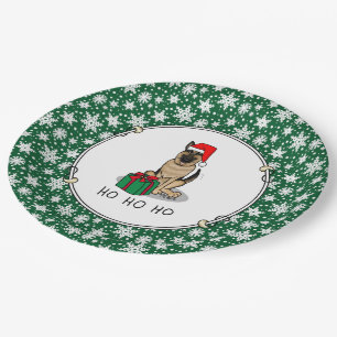 Christmas Santa Hat German Shepherd Dog Cute Paper Plate