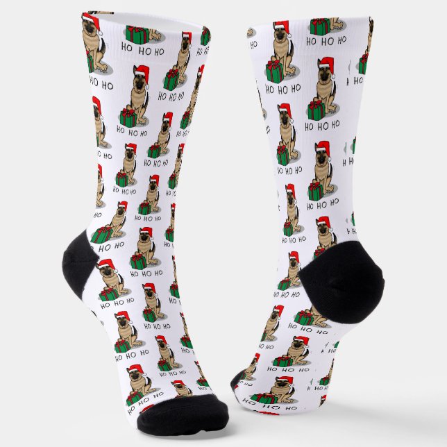 Christmas Santa Hat German Shepherd Dog Cute Socks (Angled)