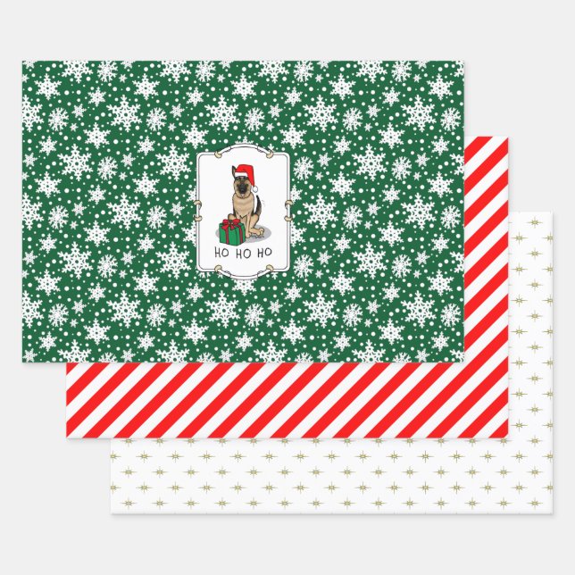 Christmas Santa Hat German Shepherd Dog Cute Wrapping Paper Sheet (Set)