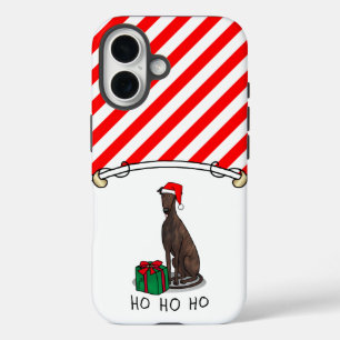 Christmas Santa Hat Greyhound Dog (brindle) Funny iPhone 16 Case