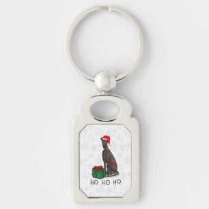 Christmas Santa Hat Greyhound Dog (brindle) Funny Keychain