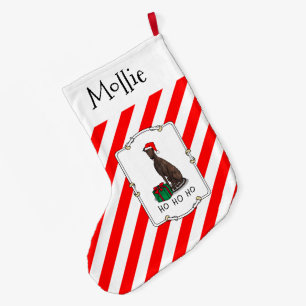 Christmas Santa Hat Greyhound Dog (brindle) Funny Large Christmas Stocking