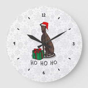 Christmas Santa Hat Greyhound Dog (brindle) Funny Large Clock