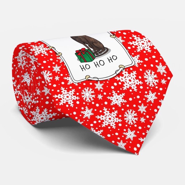 Christmas Santa Hat Greyhound Dog (brindle) Funny Tie (Rolled)