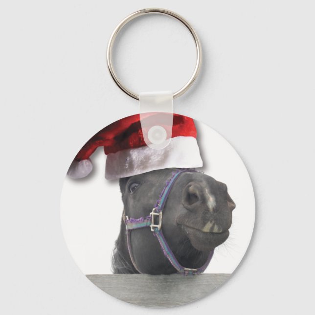 Christmas Santa Hat Horse Keychain (Front)