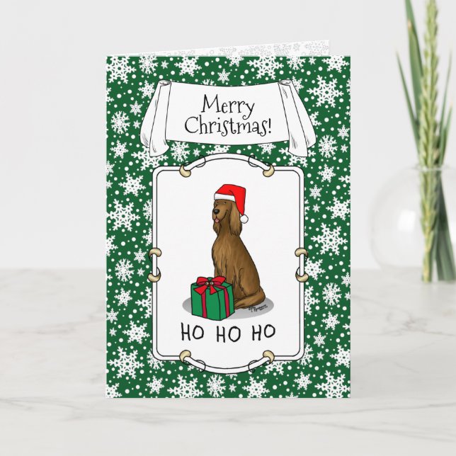 Christmas Santa Hat Irish Setter Dog (red 1) Cute Card (Front)