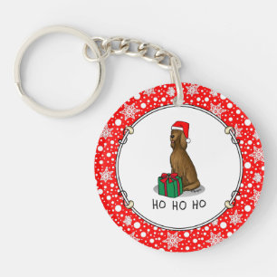 Christmas Santa Hat Irish Setter Dog (red 1) Cute Keychain