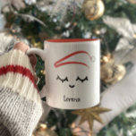 Christmas Santa hat Lashes Personalized Holiday Two-Tone Coffee Mug<br><div class="desc">Make this Christmas extra special for your girl friends with our personalized holiday two-tone coffee mug. Each mug can be customized with her name, making it a thoughtful and memorable gift that she will cherish. The mug features our unique and adorable illustration of sleepy eyelashes with a festive Santa hat...</div>