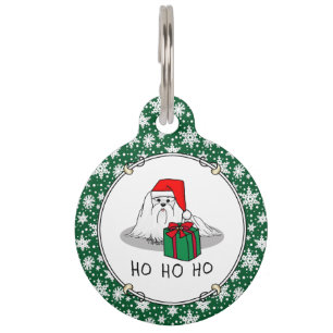 Christmas Santa Hat Maltese Dog Cute Funny Pet Tag