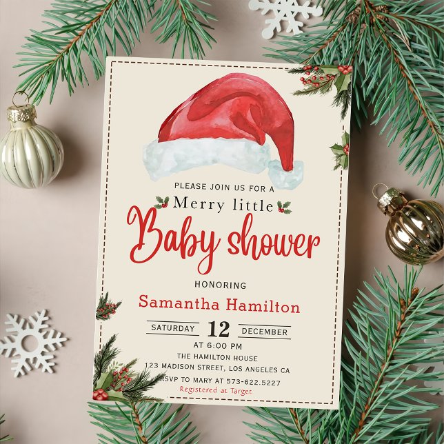 Christmas Santa Hat Merry Little Baby Shower Invitation (Creator Uploaded)