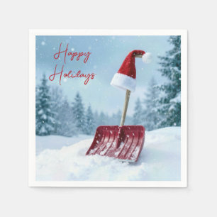 Christmas Santa Hat On Red Snow Shovel  Napkin
