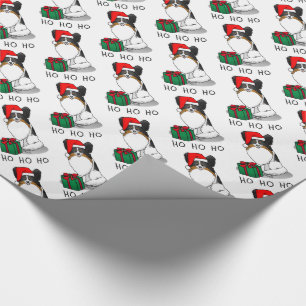 Christmas Santa Hat Papillon (tri-colour) Dog Cute Wrapping Paper