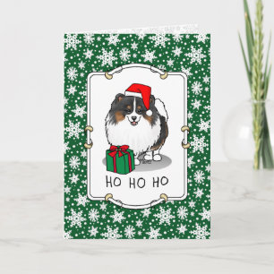 Christmas Santa Hat Pomeranian (tri-colour) Cute Card