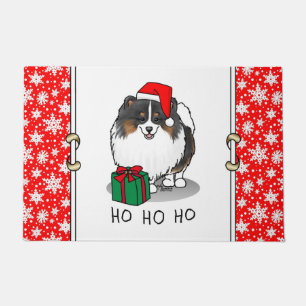 Christmas Santa Hat Pomeranian (tri-colour) Cute Doormat