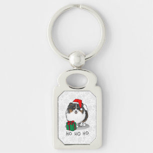 Christmas Santa Hat Pomeranian (tri-colour) Cute Keychain