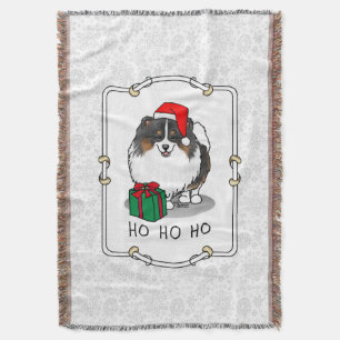 Christmas Santa Hat Pomeranian (tri-colour) Cute Throw Blanket