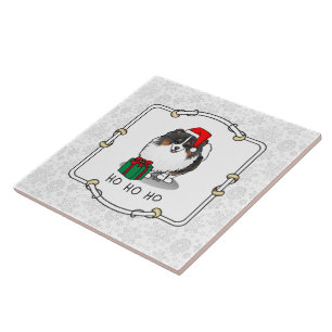 Christmas Santa Hat Pomeranian (tri-colour) Cute Tile
