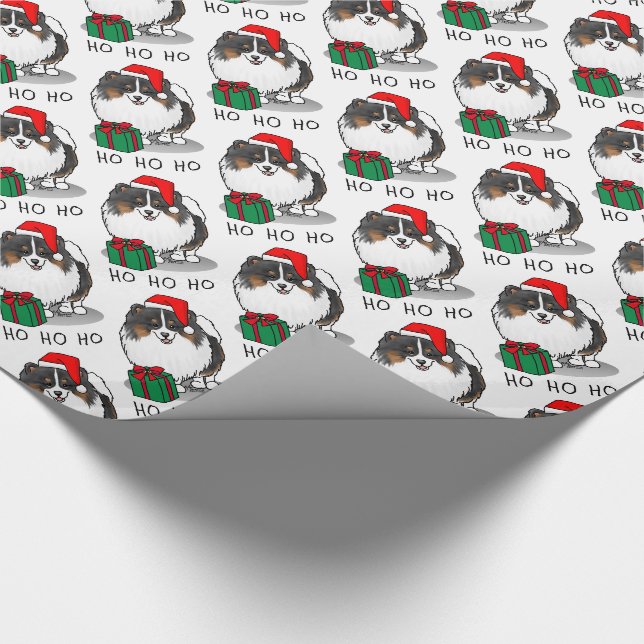 Christmas Santa Hat Pomeranian (tri-colour) Cute Wrapping Paper (Corner)