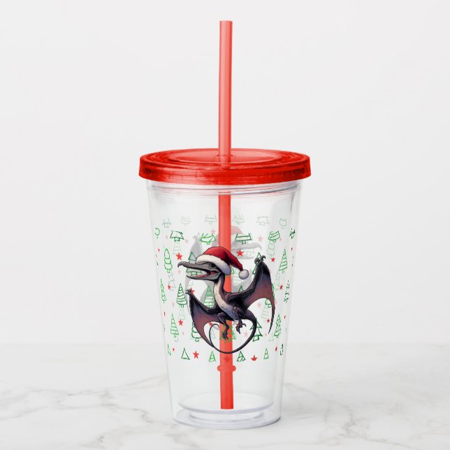 Christmas Santa hat pterodactyl  Acrylic Tumbler (Front)