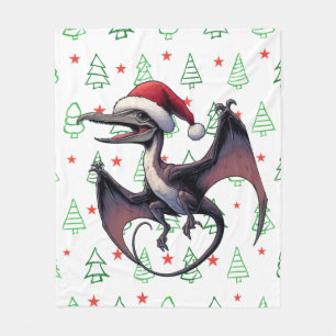 Christmas Santa hat pterodactyl Fleece Blanket