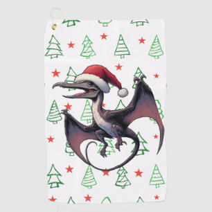 Christmas Santa hat pterodactyl  Golf Towel