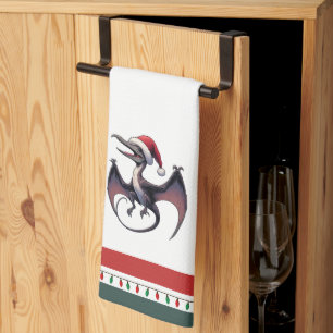 Christmas Santa hat pterodactyl Kitchen Towel