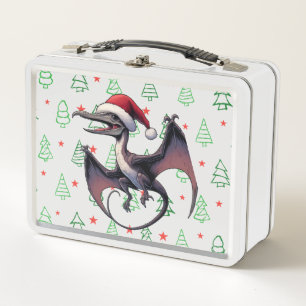 Christmas Santa hat pterodactyl Metal Lunch Box